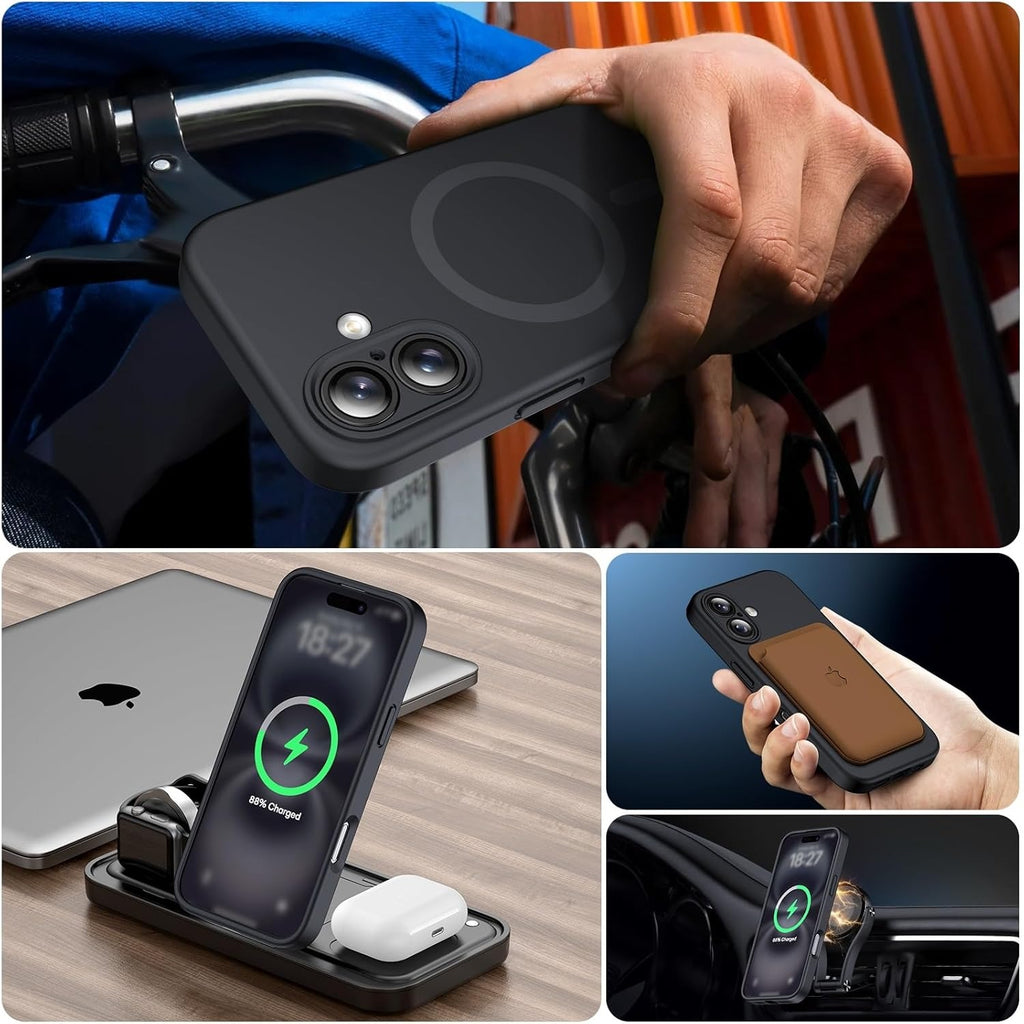 iPhone 16 Pro Magnetic O-Ring Stand Case – Military-Grade Translucent MagSafe Shockproof Cover – Navy (6.3")