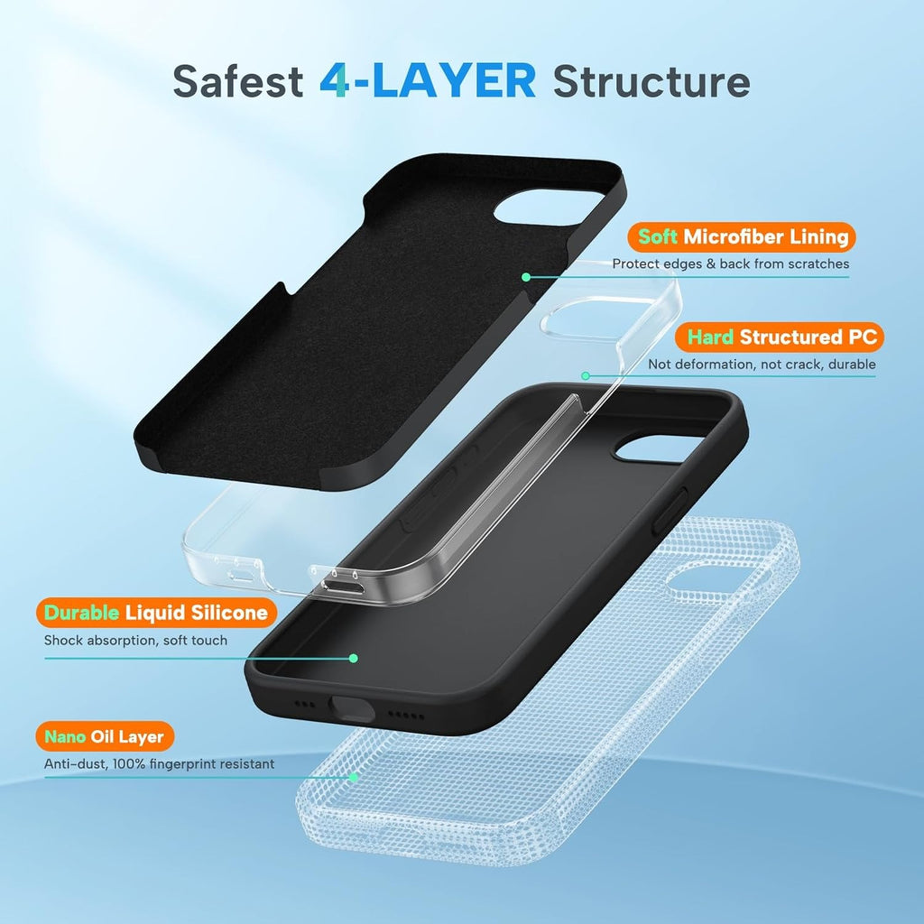 Miracase Liquid Silicone Case for iPhone 16e | Soft Microfiber Lining | Shockproof Gel Rubber Cover | Anti-Scratch Drop Protection Phone Case | Black