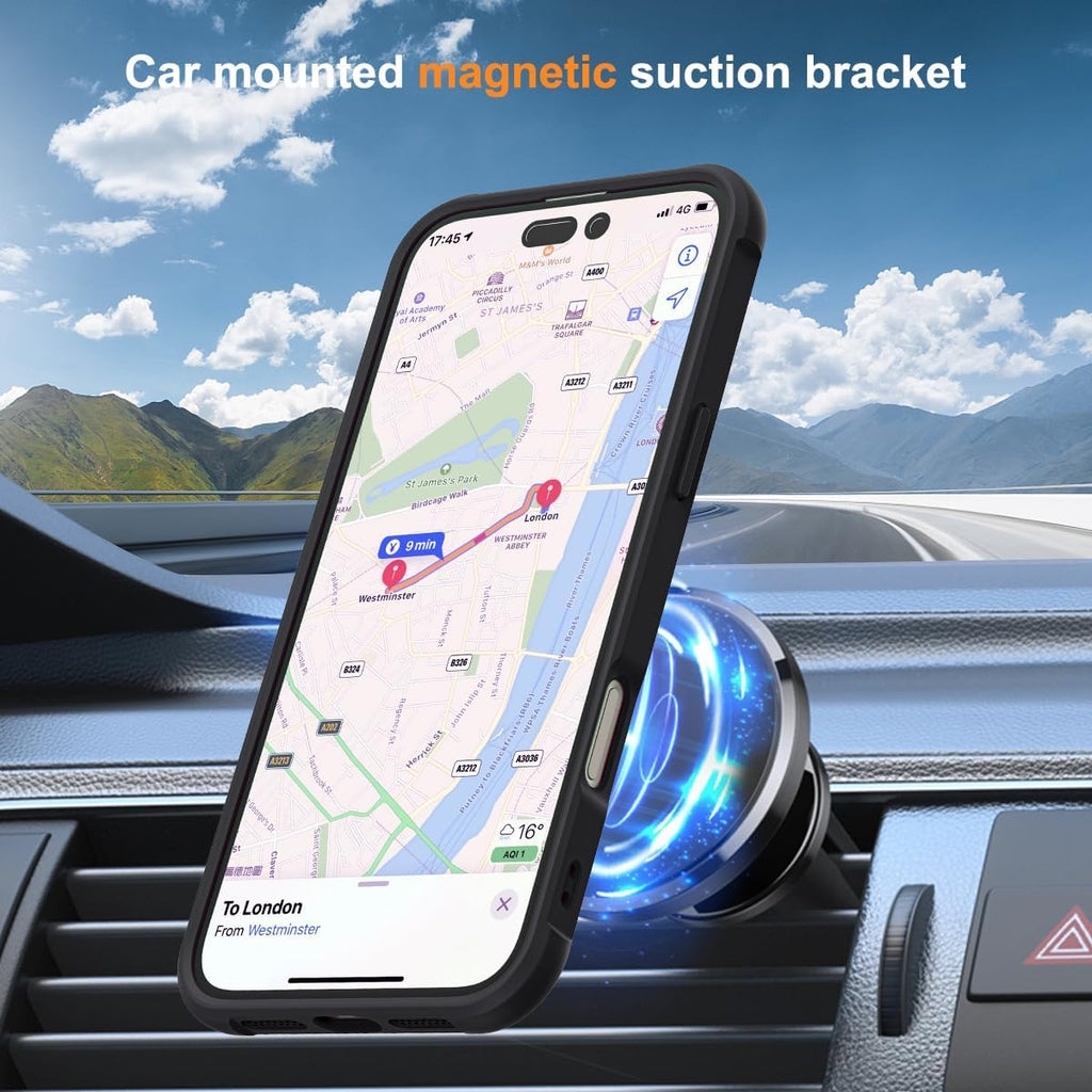 iPhone 17 Case with Invisible Magnetic O-Ring Stand | Military-Grade Translucent Shockproof MagSafe Compatible Cover – Black (6.3")