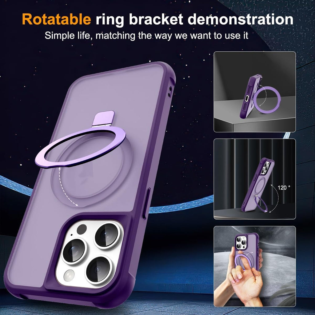 MagSafe Compatible Case for iPhone 14 Pro | Invisible Magnetic O-Ring Stand | Military-Grade Translucent Shockproof Cover – Purple