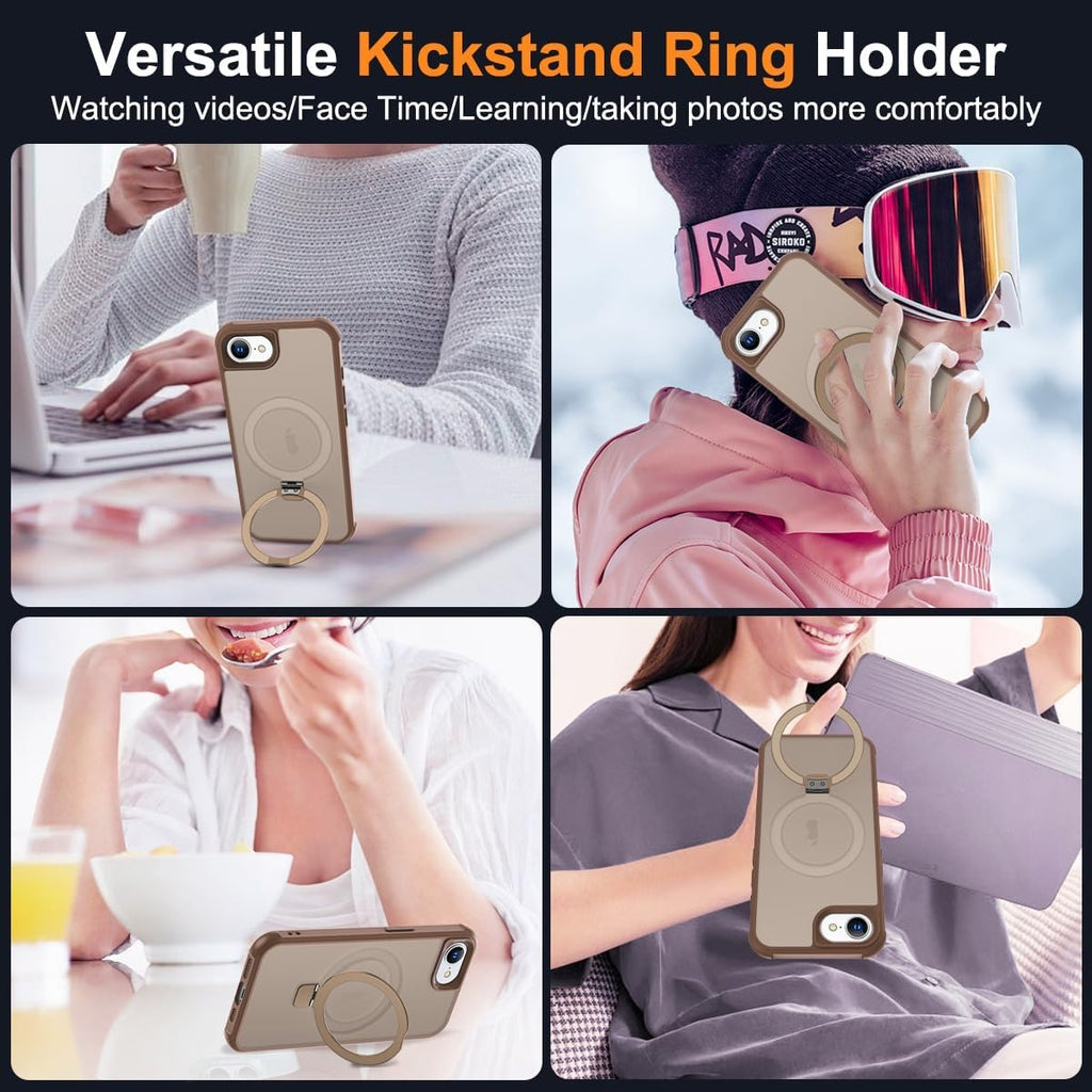 Brandson Compatible iPhone 16 Case 🖤 Invisible Magnetic O-Ring Stand | Military-Grade Translucent Case | MagSafe Compatible | Great Grip Feeling