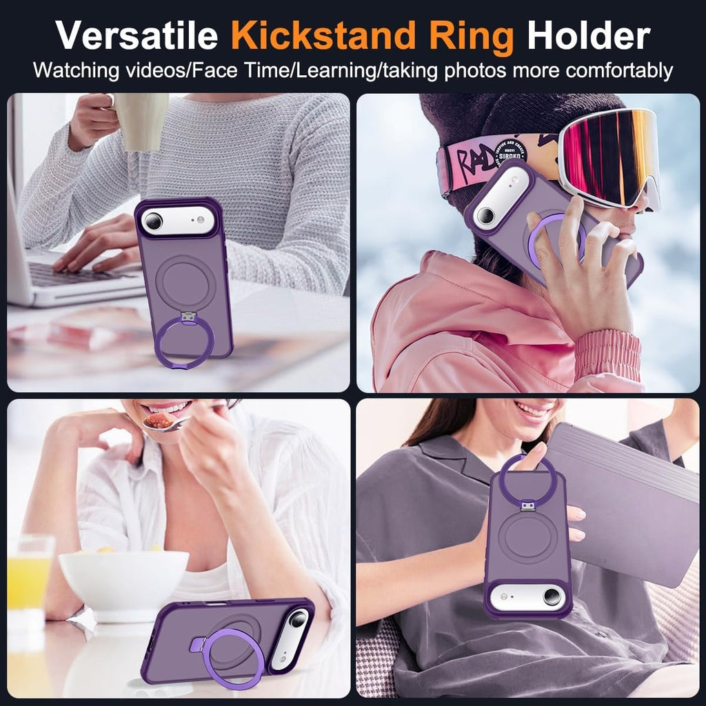 MagSafe Compatible Case for iPhone 17 Air (6.5") | Invisible Magnetic O-Ring Stand | Military-Grade Translucent Shockproof Phone Case – Purple