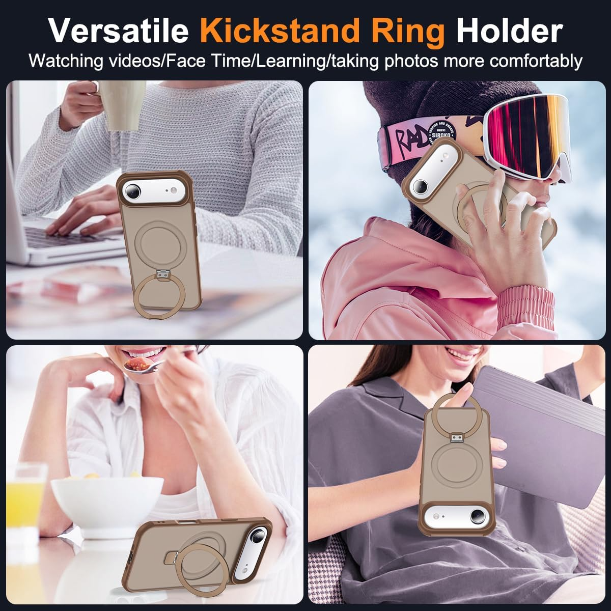 Brandson Compatible iPhone 17 Air Case 🖤 Invisible Magnetic O-Ring Stand | Military-Grade Translucent Case | MagSafe Compatible | Great Grip Feeling