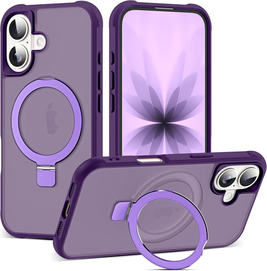 MagSafe Compatible Case for iPhone 17 (6.3") | Invisible Magnetic O-Ring Stand | Military-Grade Translucent Shockproof Phone Case – Purple