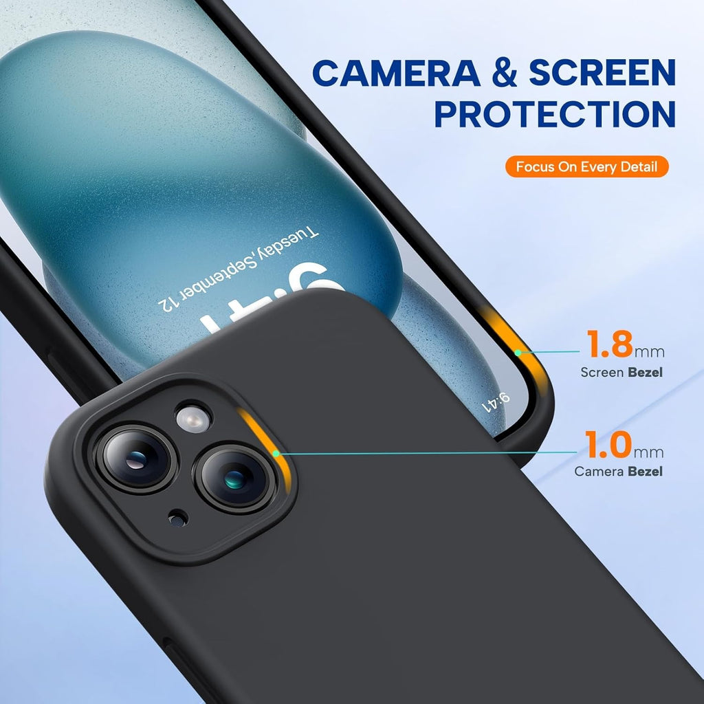 Miracase Liquid Silicone Case for iPhone 15 Plus | Soft Microfiber Lining | Shockproof Gel Rubber Cover | Anti-Scratch Drop Protection Phone Case | Black