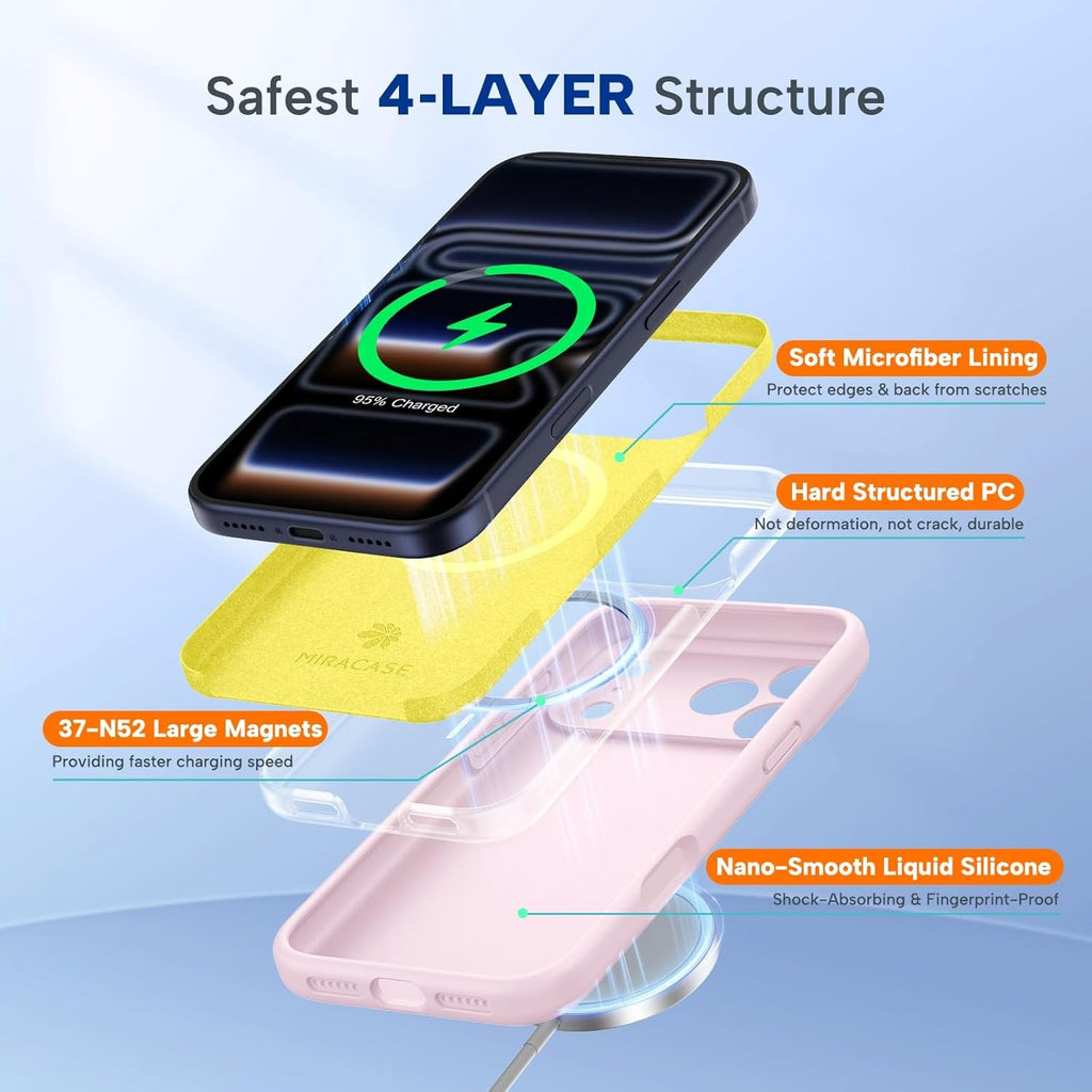 Brandson Magnetic iPhone 17 Pro Case | MagSafe Compatible | 3.0 mm Thick Shockproof Silicone Back Cover | Integrated Camera Control Cover | Sand Pink