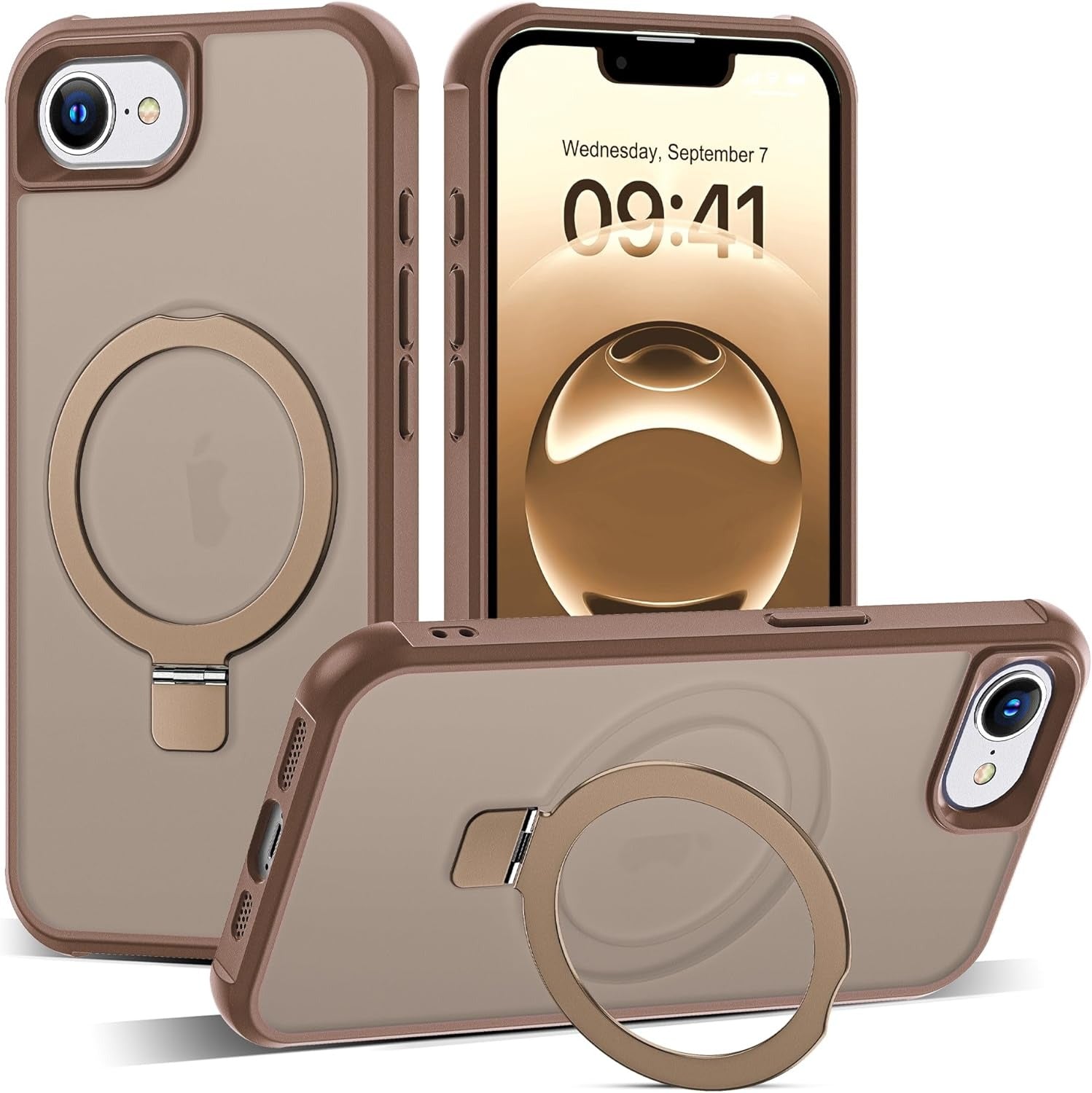 Brandson Compatible iPhone 16 Case 🖤 Invisible Magnetic O-Ring Stand | Military-Grade Translucent Case | MagSafe Compatible | Great Grip Feeling