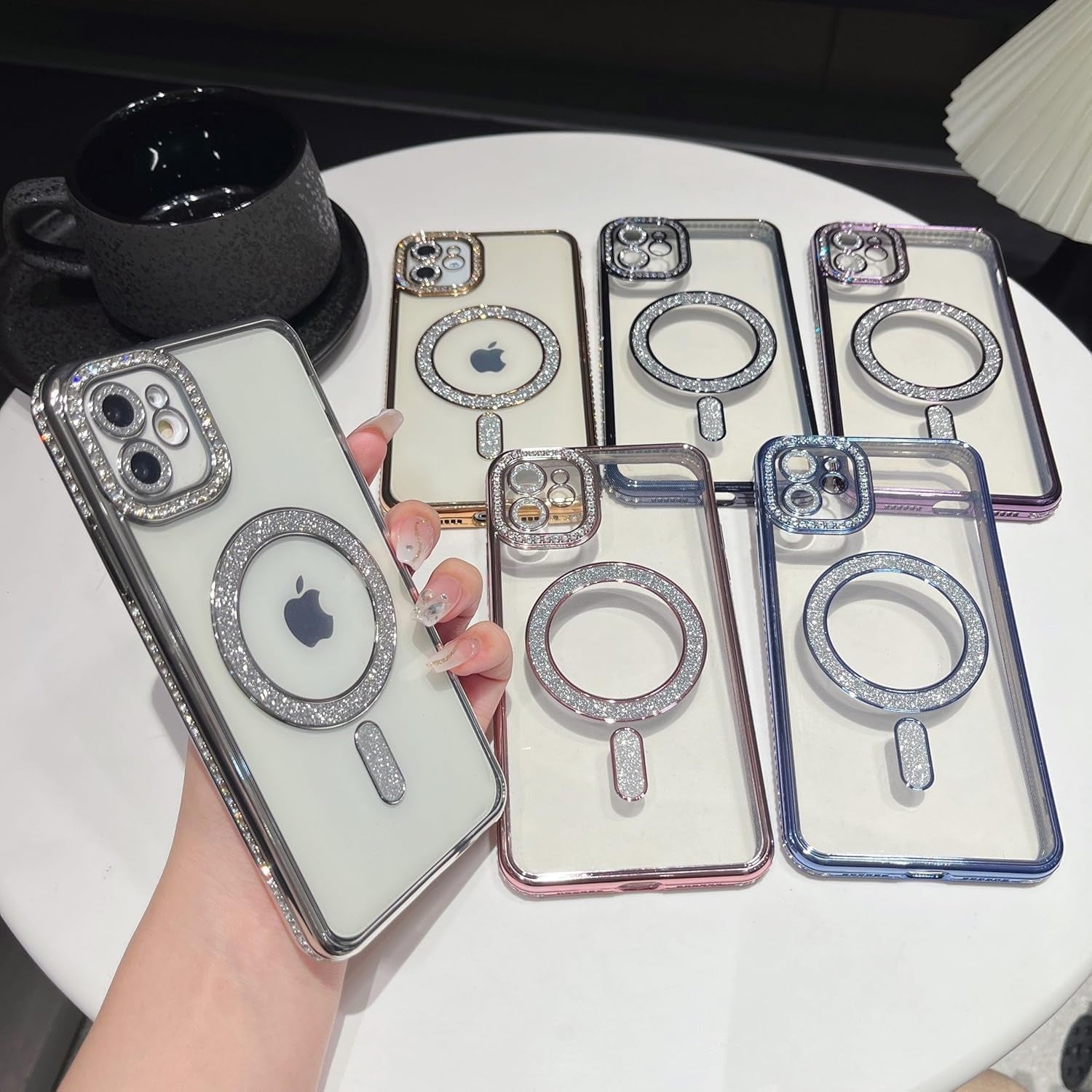 Brandson Clear TPU Case for iPhone 16 | Soft Transparent Glitter Cover with Gold Rhinestone Diamonds | MagSafe Compatible | Shockproof Camera Lens Protection Case for Women & Girls – Gold