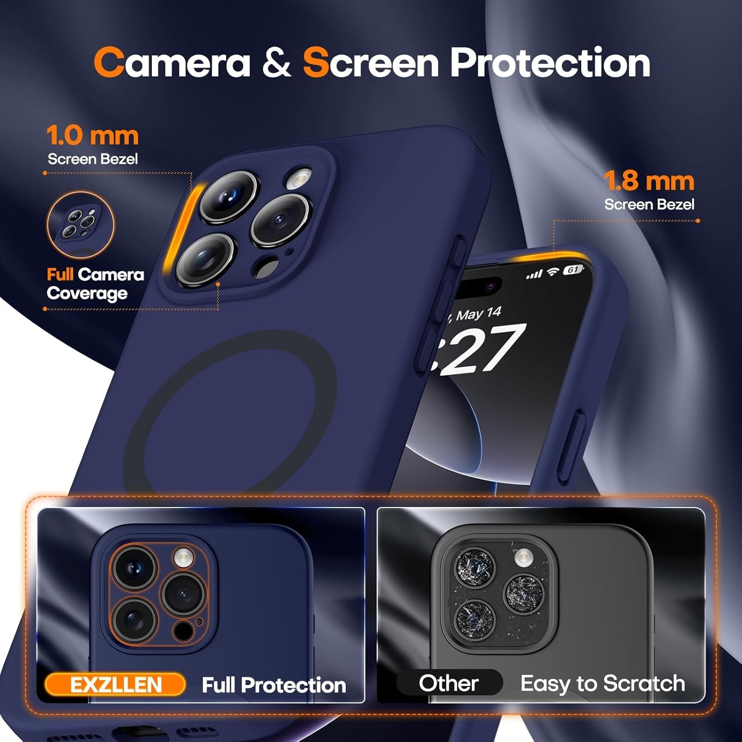 Magnetic iPhone 16 Pro Max Case | MagSafe Compatible | 2× 9H Screen Protectors | Full Camera Guard | Military-Grade Silicone Cover – Dark Blue (6.9”)