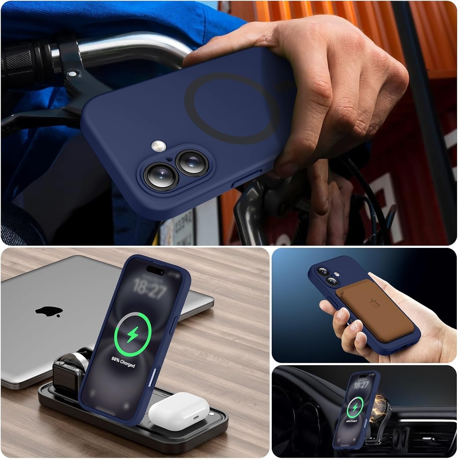 Magnetic Case for iPhone 16 | MagSafe Compatible | 2× 9H Screen Protectors | Full Camera Protection | Military-Grade Silicone Cover – Dark Blue (6.1")