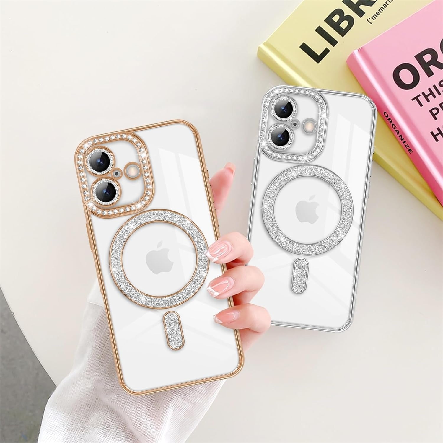 Brandson Luxury Sparkle MagSafe Case for iPhone 17 Pro – Diamond Camera Guard, Shockproof Transparent Cover, Gold Shine Edition