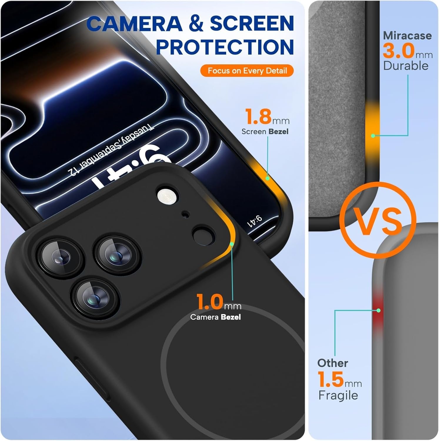 Brandson Magnetic MagSafe Case for iPhone 17 Pro | 3.0mm Thicken Shockproof Cover | Integrated Silicone Camera Control | Drop Protection Phone Case | Black