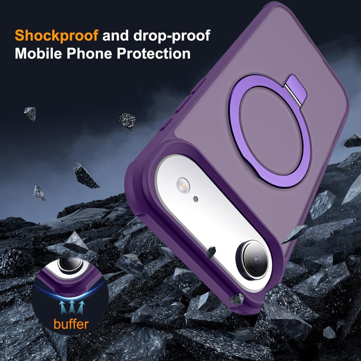 MagSafe Compatible Case for iPhone 17 Air (6.5") | Invisible Magnetic O-Ring Stand | Military-Grade Translucent Shockproof Phone Case – Purple