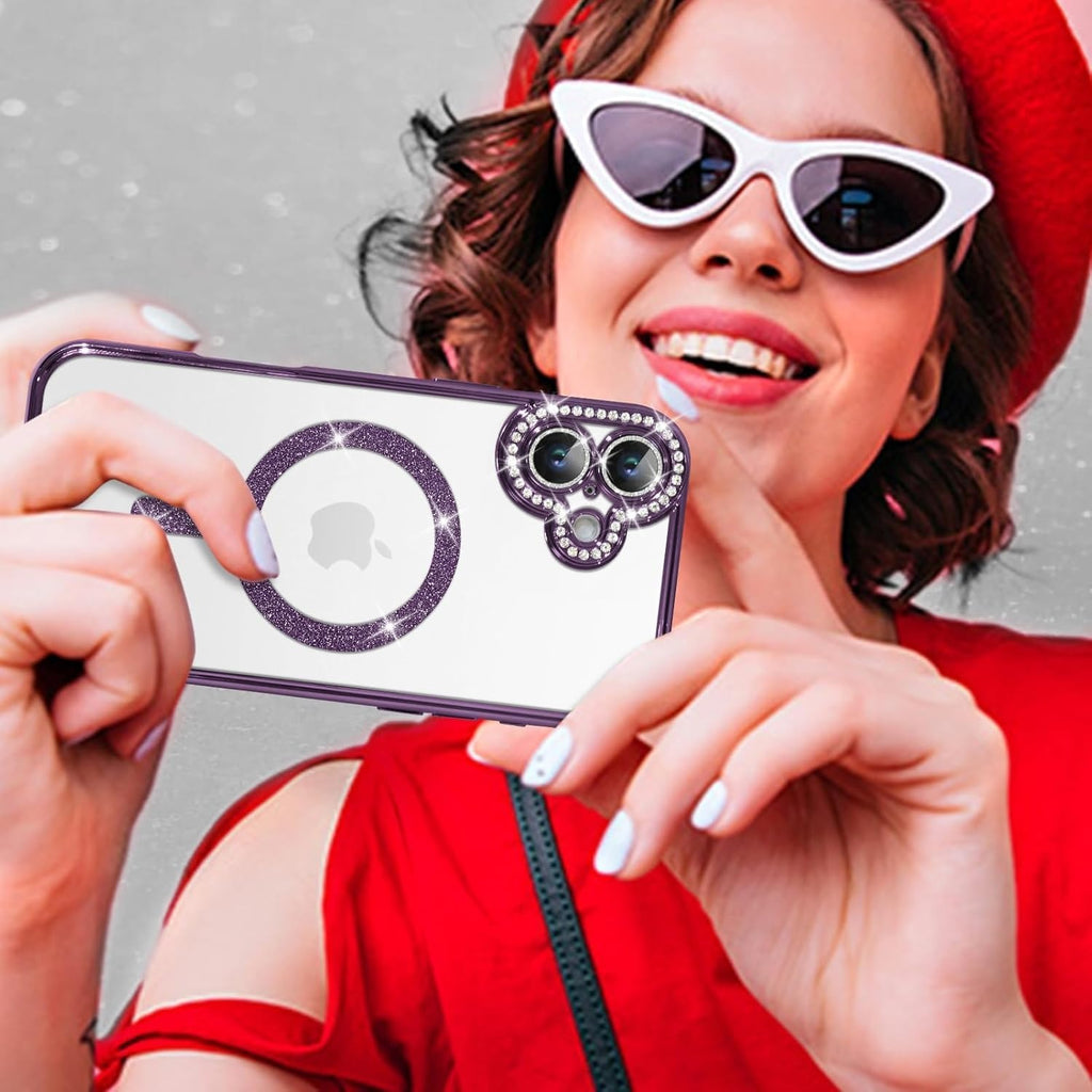 Brandson Luxury Sparkle MagSafe Case for iPhone 17 Pro – Diamond Camera Guard, Shockproof Transparent Cover, Purple Shine Edition