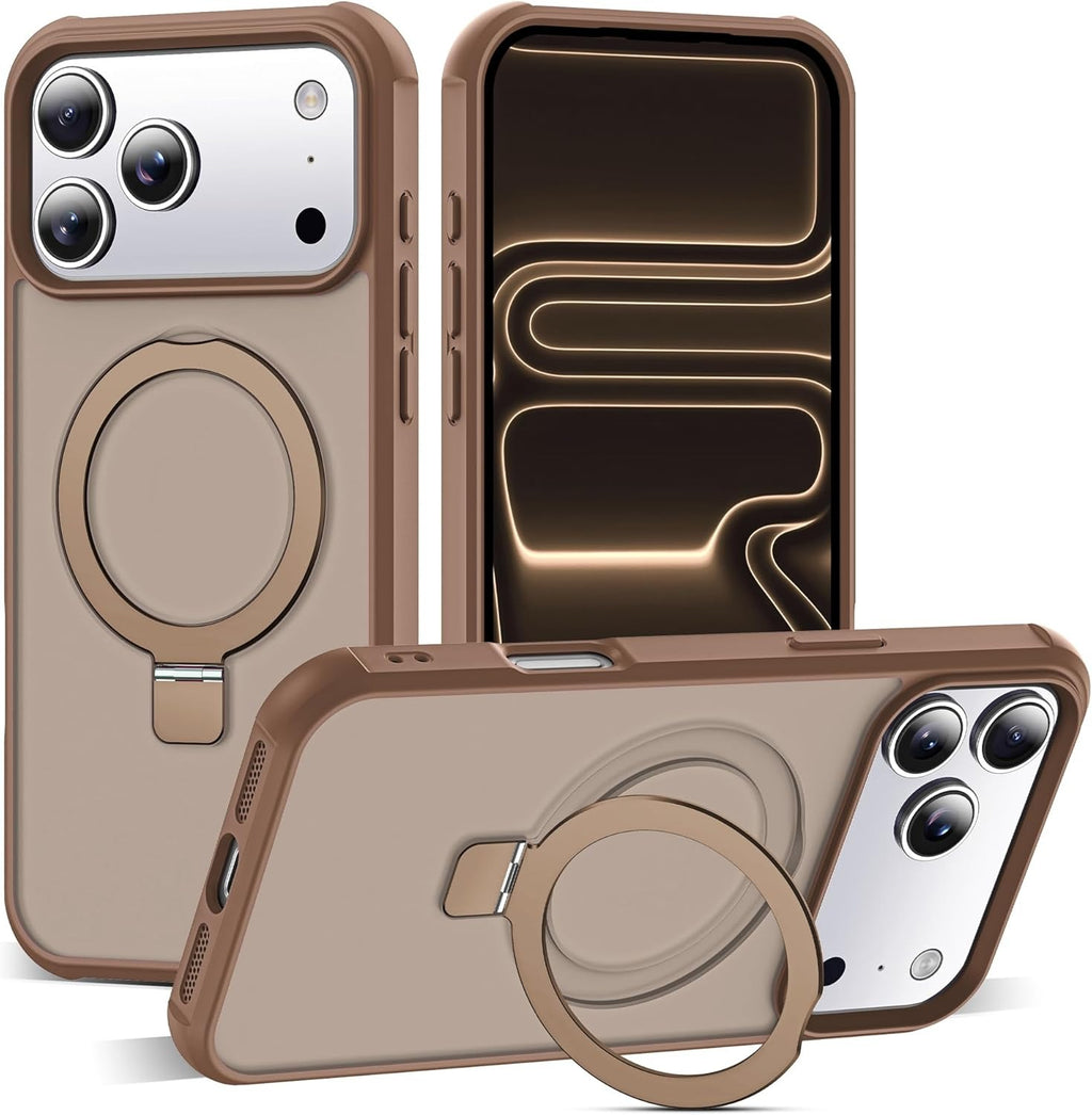 Brandson Compatible iPhone 17 Pro Max Case 🖤 Invisible Magnetic O-Ring Stand | Military-Grade Translucent Case | MagSafe Compatible | Great Grip Feeling