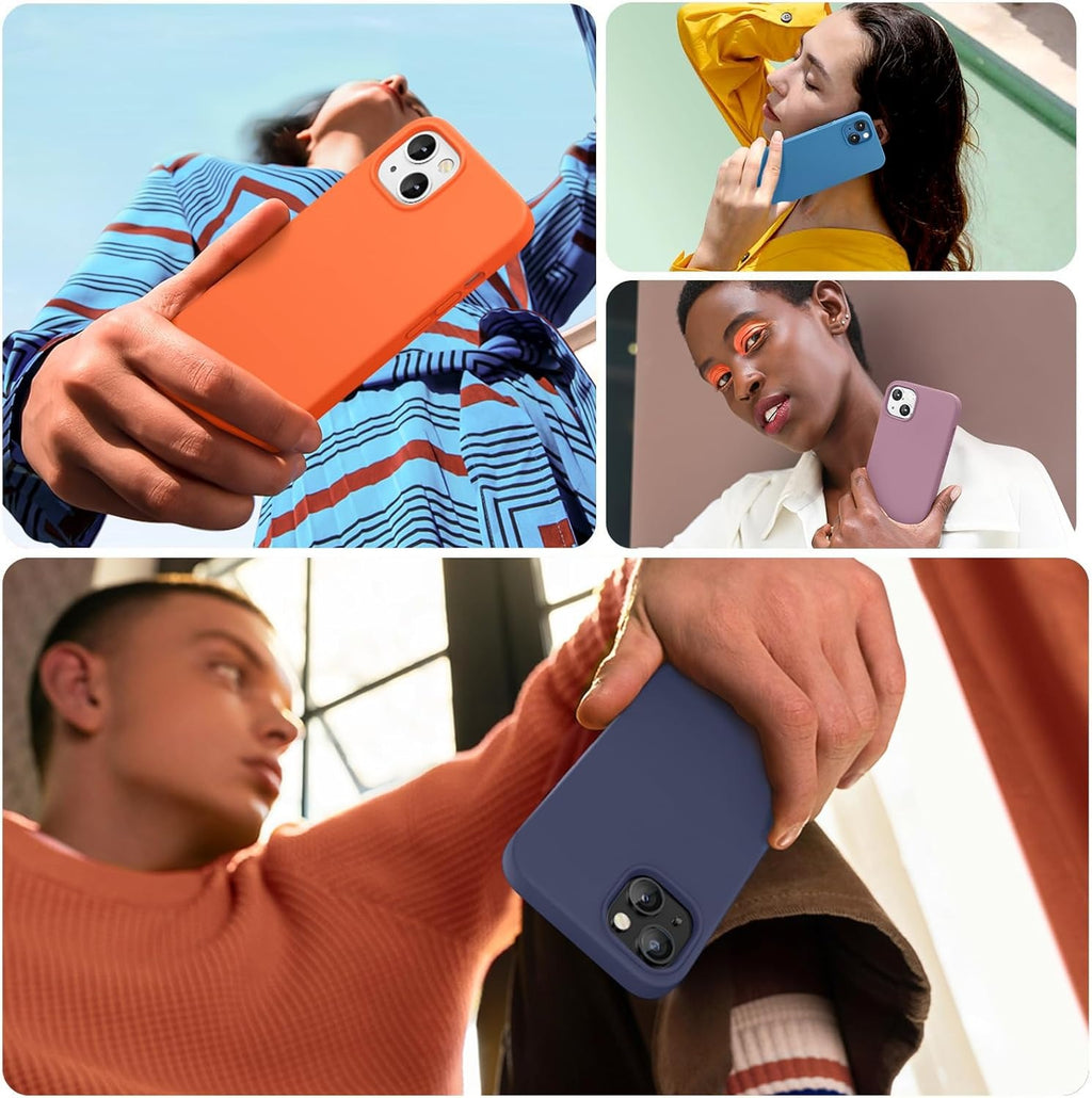 Brandson Liquid Silicone Case for iPhone 13 (6.1") | Shockproof Soft Rubber Cover | Anti-Scratch Microfiber Lining | Tempered Glass Screen Protector Included | Dark Blue