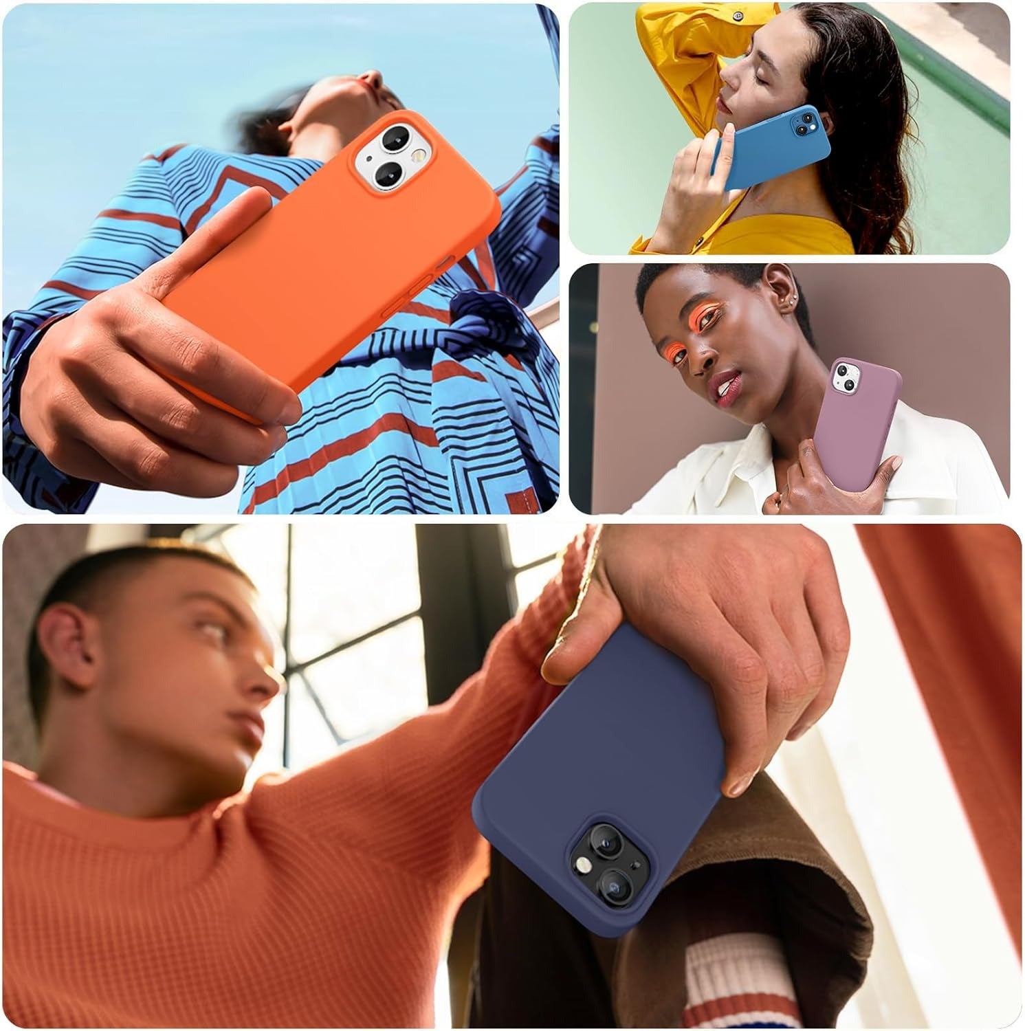 Brandson Liquid Silicone Case for iPhone 13 (6.1") | Shockproof Soft Rubber Cover | Anti-Scratch Microfiber Lining | Tempered Glass Screen Protector Included | Dark Blue