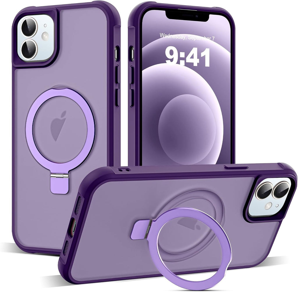 Brandson Compatible iPhone 12 / 12 Pro Case 💜 Invisible Magnetic O-Ring Stand | Military-Grade Translucent Case | MagSafe Compatible | Great Grip Feeling