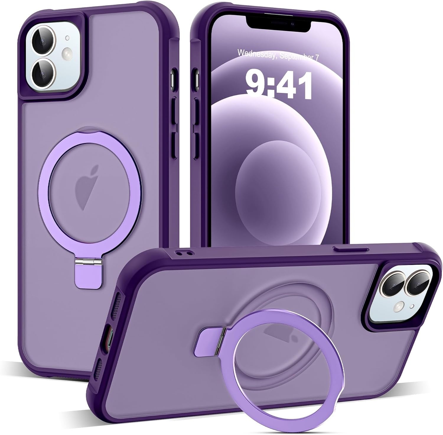 Brandson Compatible iPhone 12 / 12 Pro Case 💜 Invisible Magnetic O-Ring Stand | Military-Grade Translucent Case | MagSafe Compatible | Great Grip Feeling