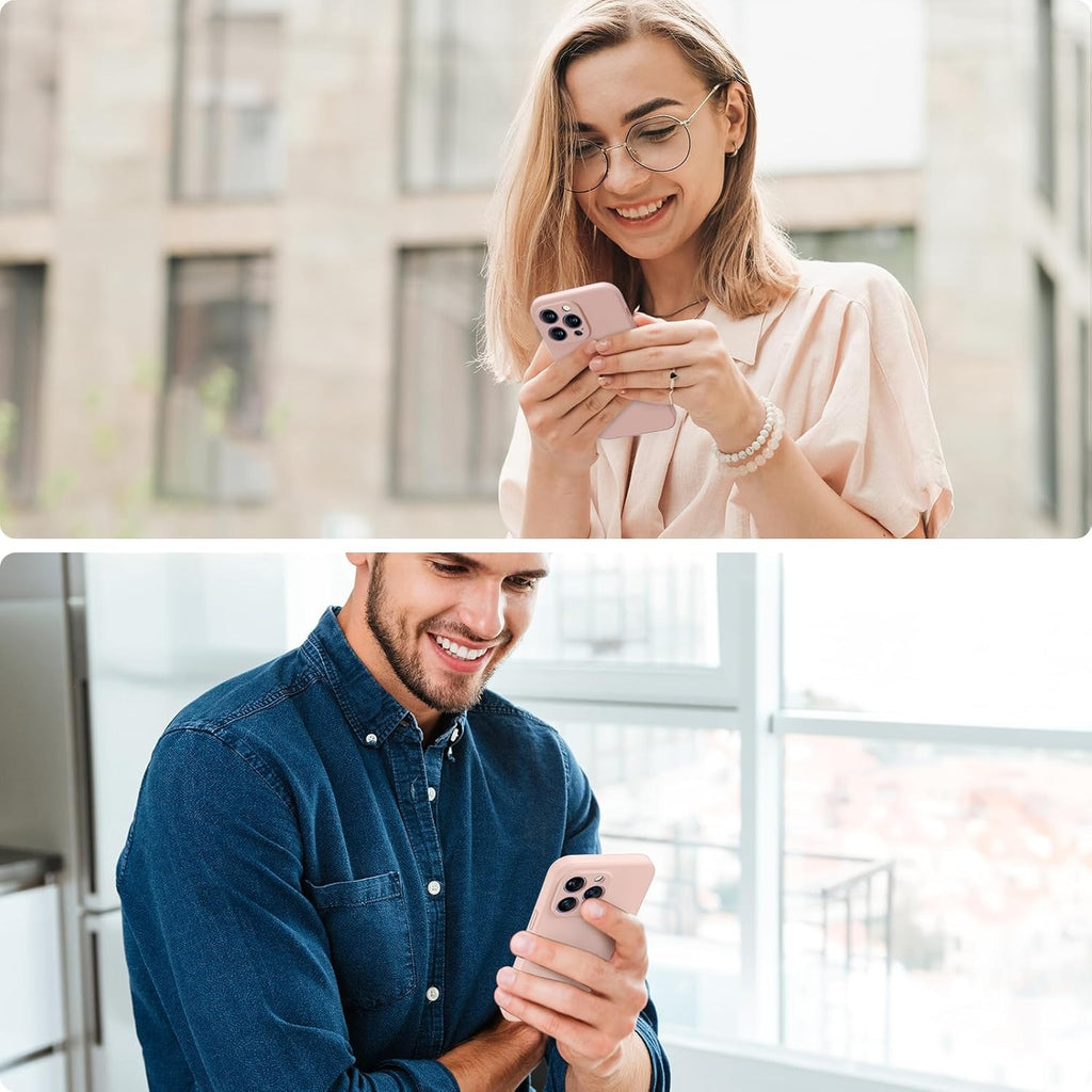 Brandson Liquid Silicone Case for iPhone 14 Pro Max (6.7") | Shockproof Soft Silicone Back Cover with Screen Protector | Enhanced Camera Protection | Microfiber Lining | Sand Pink