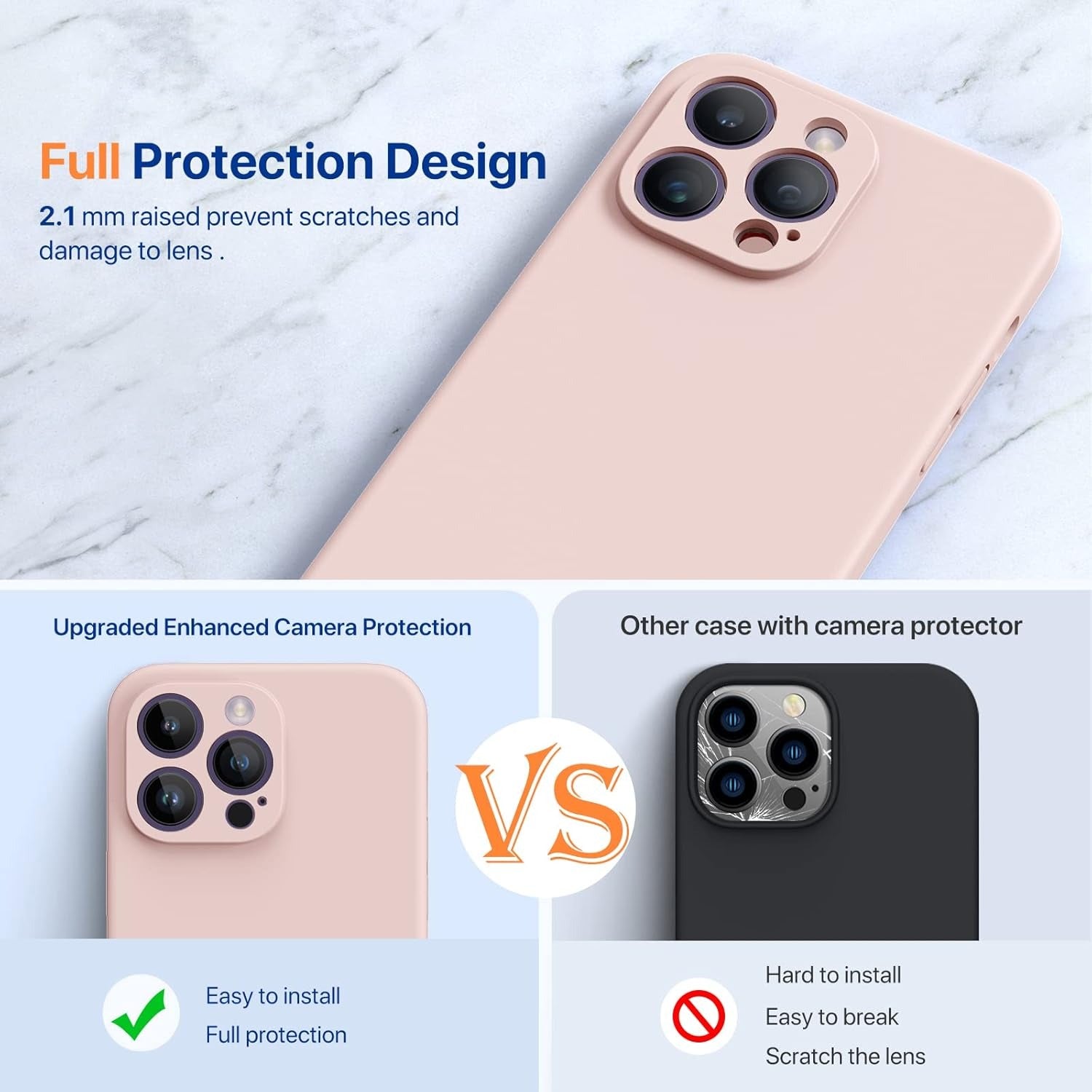 Brandson Liquid Silicone Case for iPhone 14 Pro Max (6.7") | Shockproof Soft Silicone Back Cover with Screen Protector | Enhanced Camera Protection | Microfiber Lining | Sand Pink