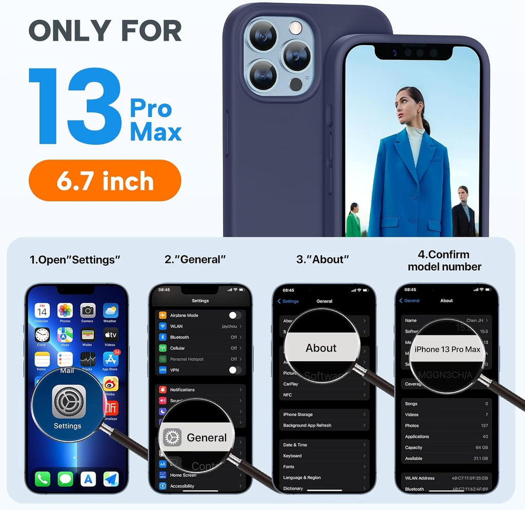 Brandson Liquid Silicone Case for iPhone 13 Pro Max (6.7") | Shockproof Soft Rubber Cover | Anti-Scratch Microfiber Lining | Screen Protector Included | Dark Blue