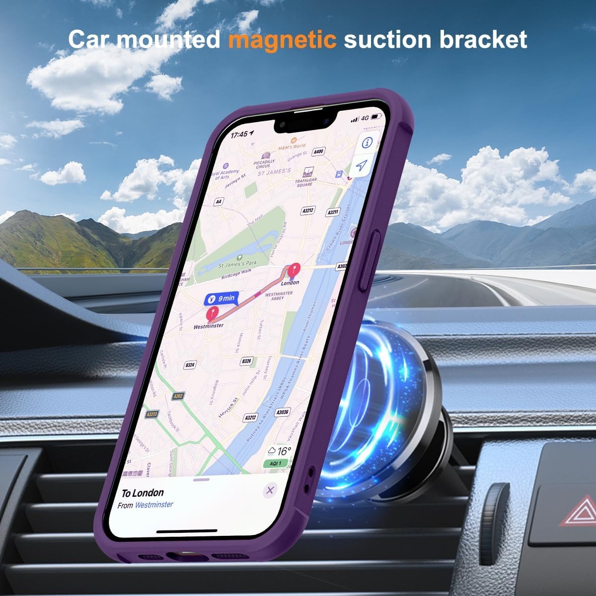 MagSafe Compatible Case for iPhone 16E (6.1", 2025) | Invisible Magnetic O-Ring Stand | Military-Grade Translucent Shockproof Cover – Purple