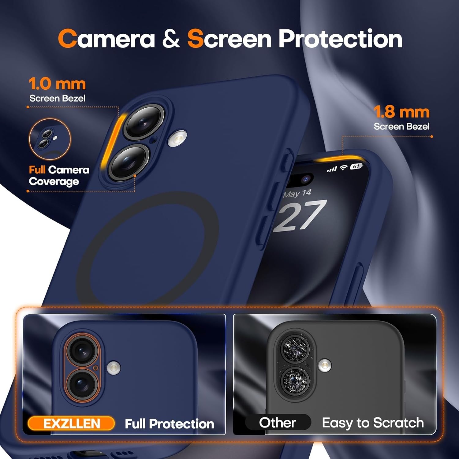 Magnetic Case for iPhone 16 Plus (6.7") | MagSafe Compatible | 2× 9H Screen Protectors | Full Camera Guard | Military-Grade Silicone Shockproof Cover – Dark Blue