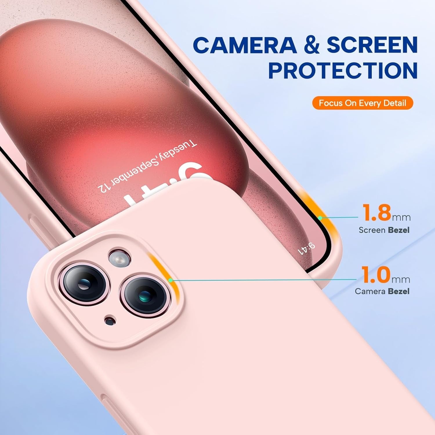 Brandson Liquid Silicone Case for iPhone 15 Plus | Shockproof Soft Silicone Back Cover | Anti-Scratch Microfiber Lining | Gel Rubber Drop Protection | Sand Pink