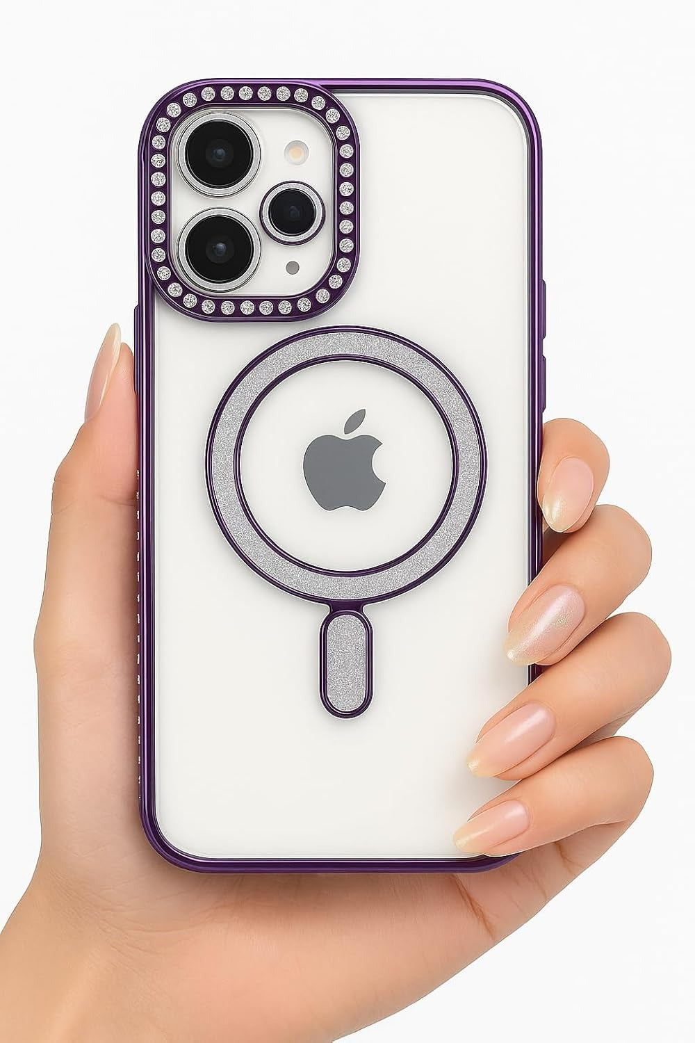 Brandson Luxury Sparkle MagSafe Case for iPhone 17 Pro Max – Diamond Camera Guard, Shockproof Transparent Cover, Purple Shine Edition