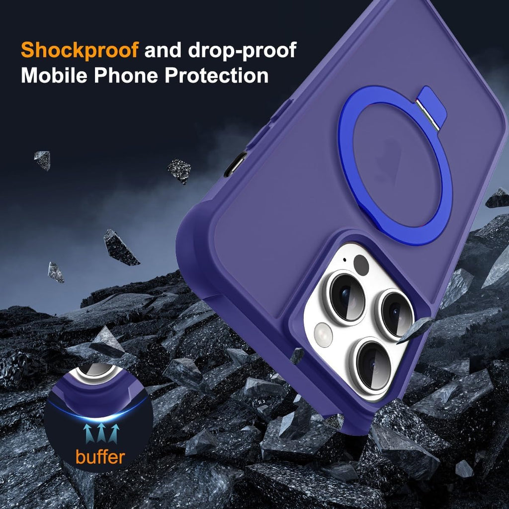 iPhone 12 Pro Max & 13 Pro Max Magnetic O-Ring Stand Case – Translucent Shockproof MagSafe Compatible Cover – Navy