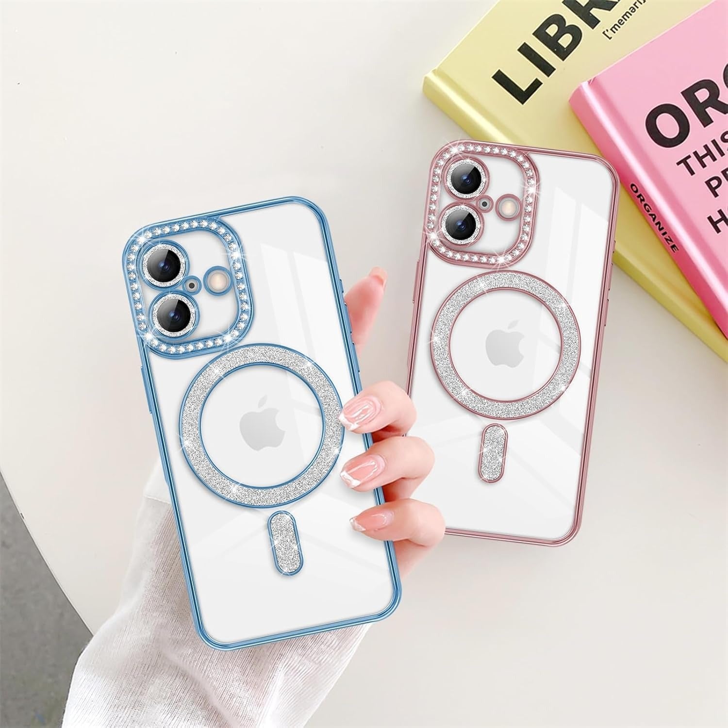 Brandson Luxury Sparkle MagSafe Case for iPhone 17 – Diamond Camera Guard, Shockproof Transparent Cover, Blue Shine Edition