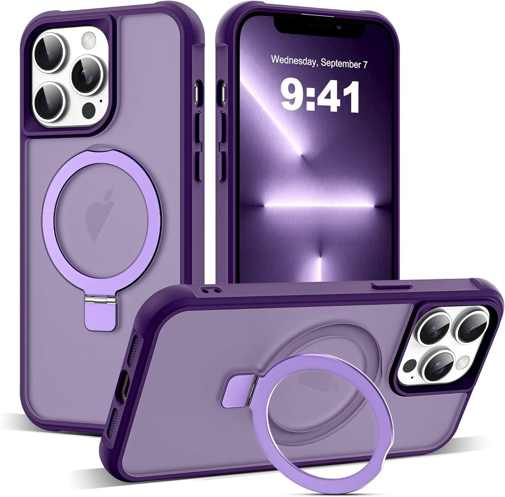 Brandson Compatible iPhone 13 Pro Case 💜 Invisible Magnetic O-Ring Stand | Translucent MagSafe Case | Military-Grade Protection | Great Grip | Purple