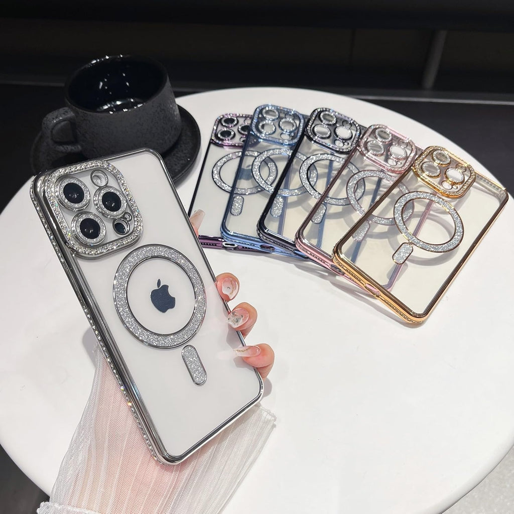 Cute Compatible iPhone 16 Pro Diamond Glitter Case – Luxury Bling Rhinestone Soft Clear TPU Bumper, MagSafe & Camera Lens Protection (Blue)