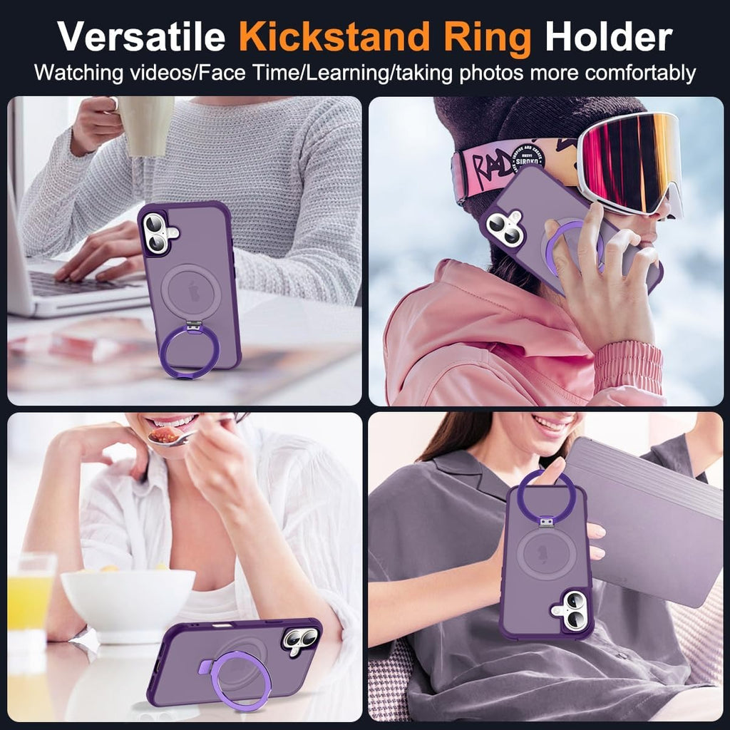 MagSafe Compatible Case for iPhone 16 Plus (6.7") | Invisible Magnetic O-Ring Stand | Military-Grade Translucent Shockproof Cover – Purple