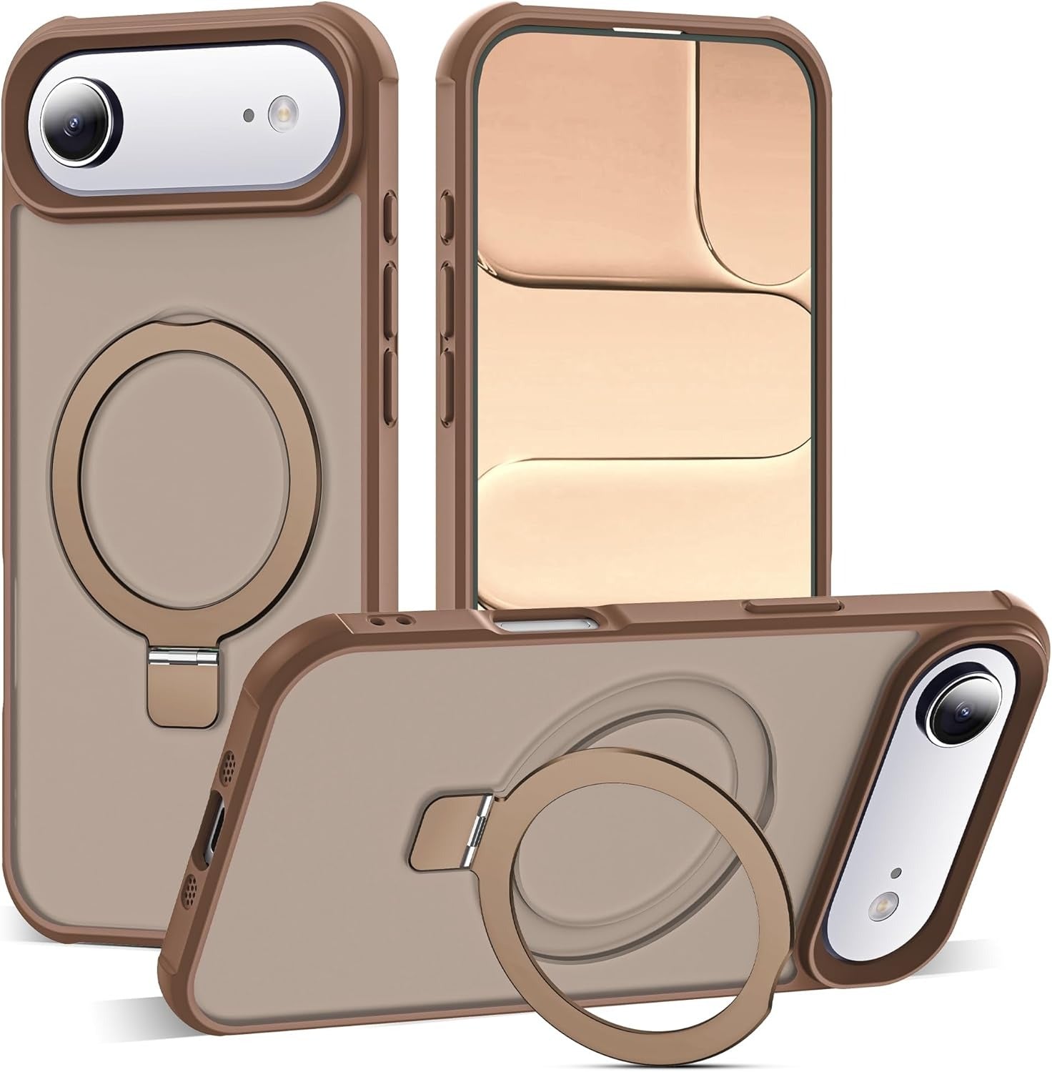 Brandson Compatible iPhone 17 Air Case 🖤 Invisible Magnetic O-Ring Stand | Military-Grade Translucent Case | MagSafe Compatible | Great Grip Feeling