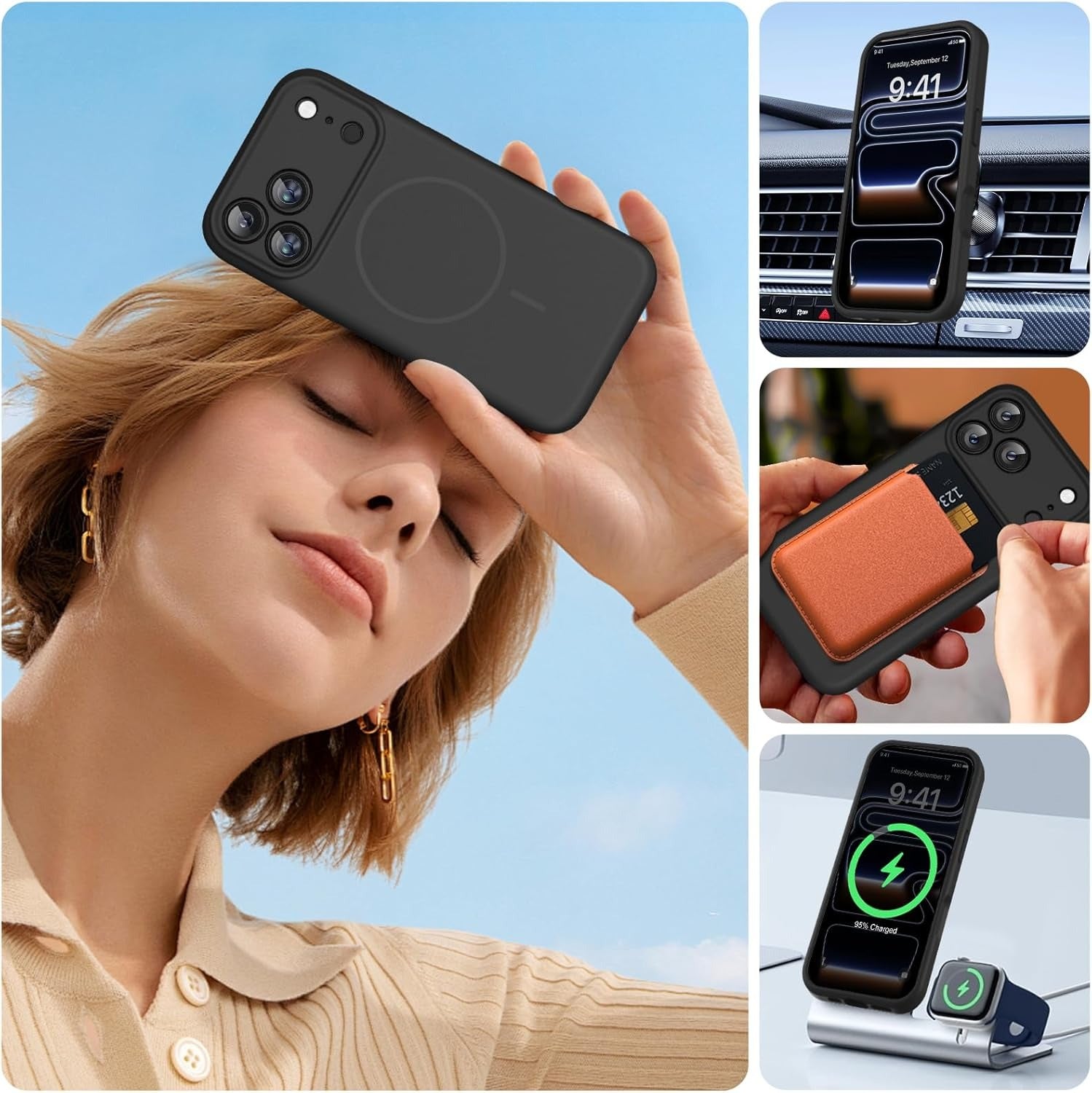 Brandson Magnetic MagSafe Case for iPhone 17 Pro | 3.0mm Thicken Shockproof Cover | Integrated Silicone Camera Control | Drop Protection Phone Case | Black