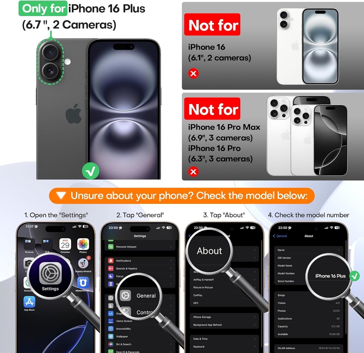 Magnetic Case for iPhone 16 Plus (6.7") | MagSafe Compatible | 2× 9H Screen Protectors | Full Camera Guard | Military-Grade Silicone Shockproof Cover – Dark Blue