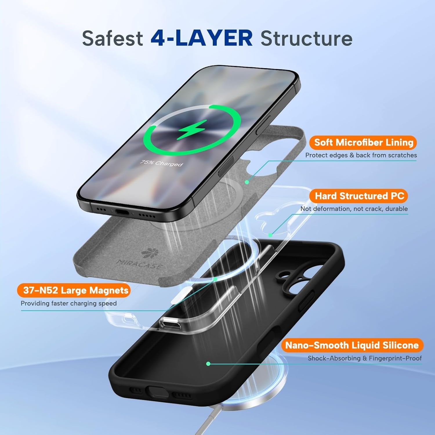 Brandson Liquid Silicone MagSafe Case for iPhone 17 | Soft Microfiber Lining | Shockproof Drop Protection Lanyard Phone Cover | Anti-Scratch Back Case | Black