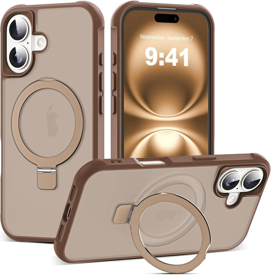 Brandson Compatible iPhone 16 Case 🖤 Invisible Magnetic O-Ring Stand | Military-Grade Translucent Case | MagSafe Compatible | Great Grip Feeling