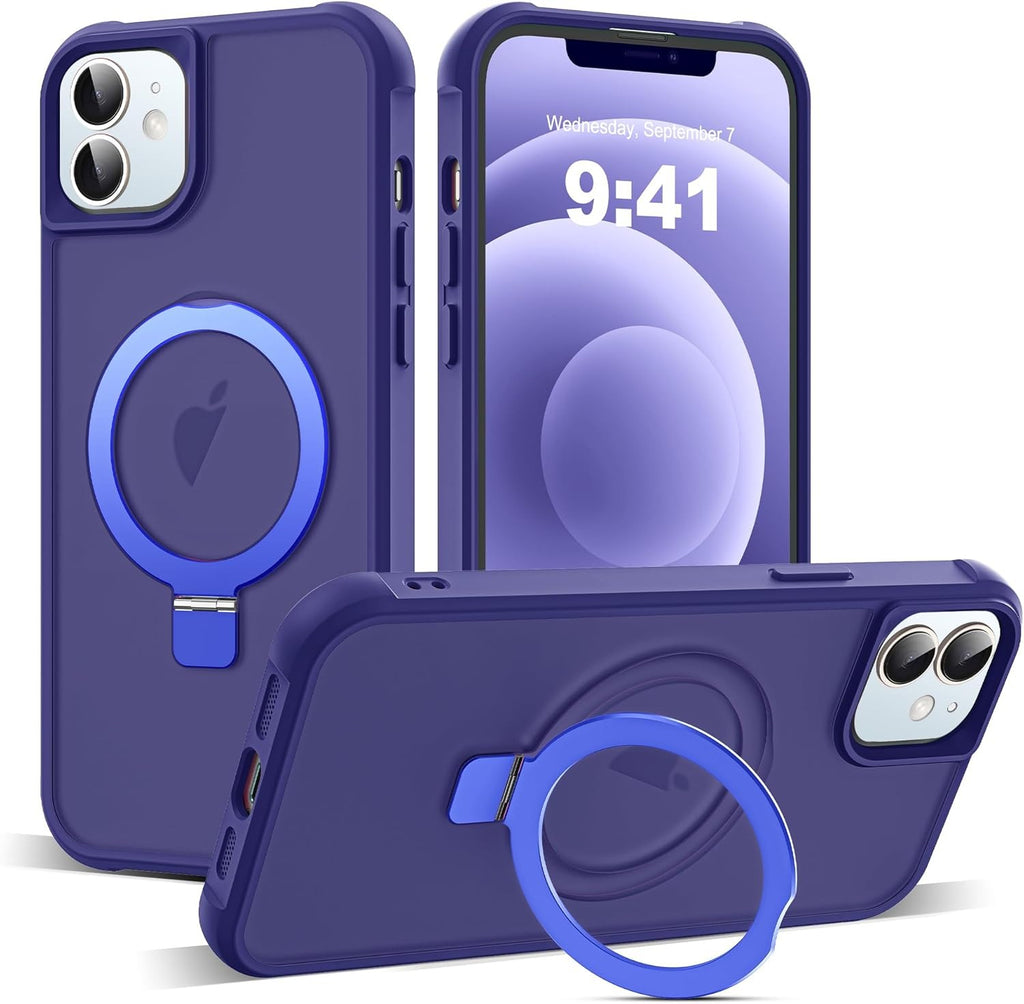 Compatible with iPhone 12 & iPhone 12 Pro Case | Invisible Magnetic O-Ring Stand | Translucent Shockproof Protective Case 6.1" | Mag-Safe Compatible | Anti-Slip Great Grip Feeling | Navy