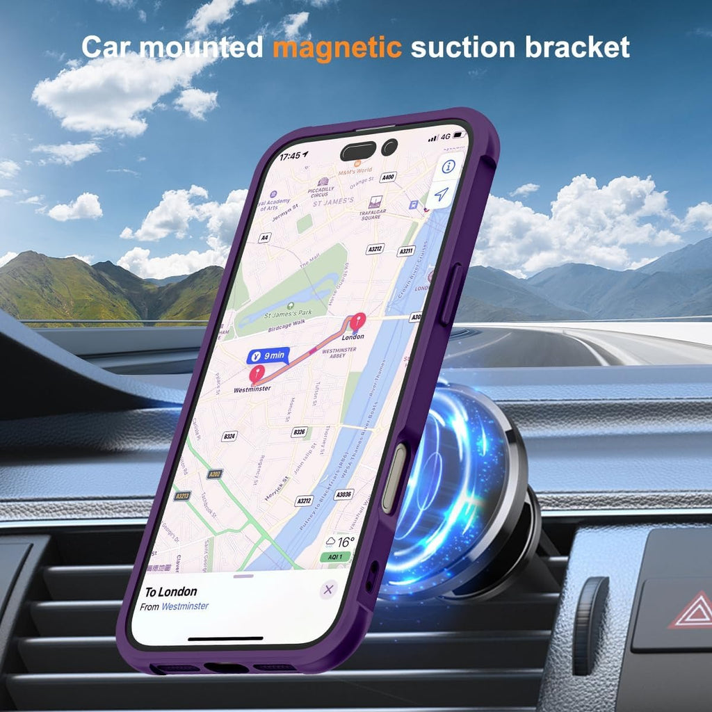 MagSafe Compatible Case for iPhone 17 (6.3") | Invisible Magnetic O-Ring Stand | Military-Grade Translucent Shockproof Phone Case – Purple