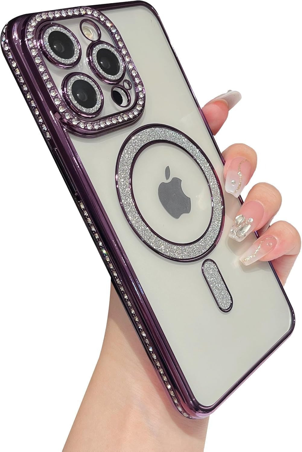 Cute Compatible iPhone 16 Plus Diamond Glitter Case – Luxury Bling Rhinestone Soft Clear TPU Bumper, MagSafe & Camera Lens Protection (Purple)