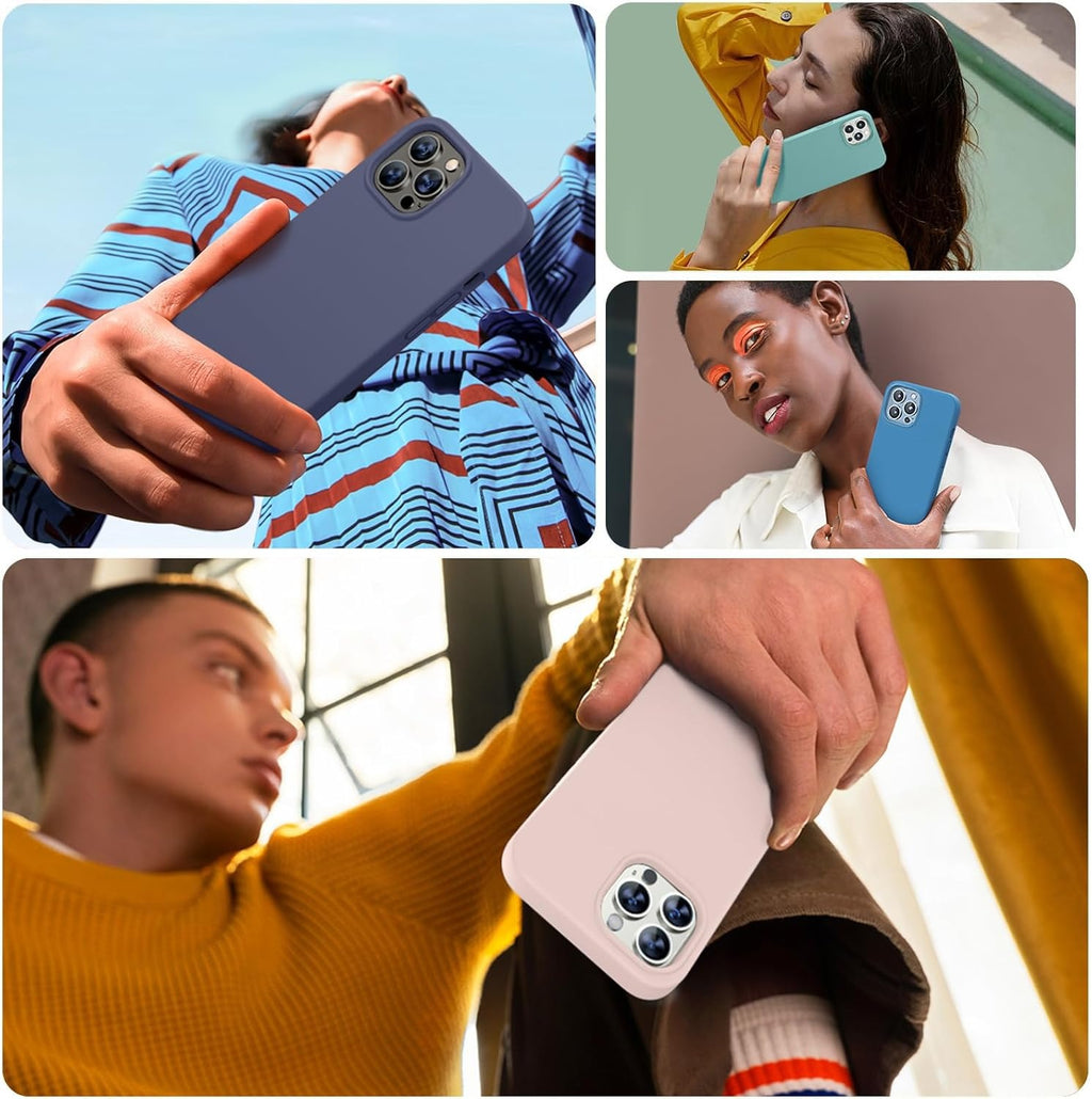 Brandson Liquid Silicone Case for iPhone 13 Pro (6.1") | Shockproof Soft Silicone Back Cover with Tempered Glass | Anti-Scratch Microfiber Lining | Sand Pink