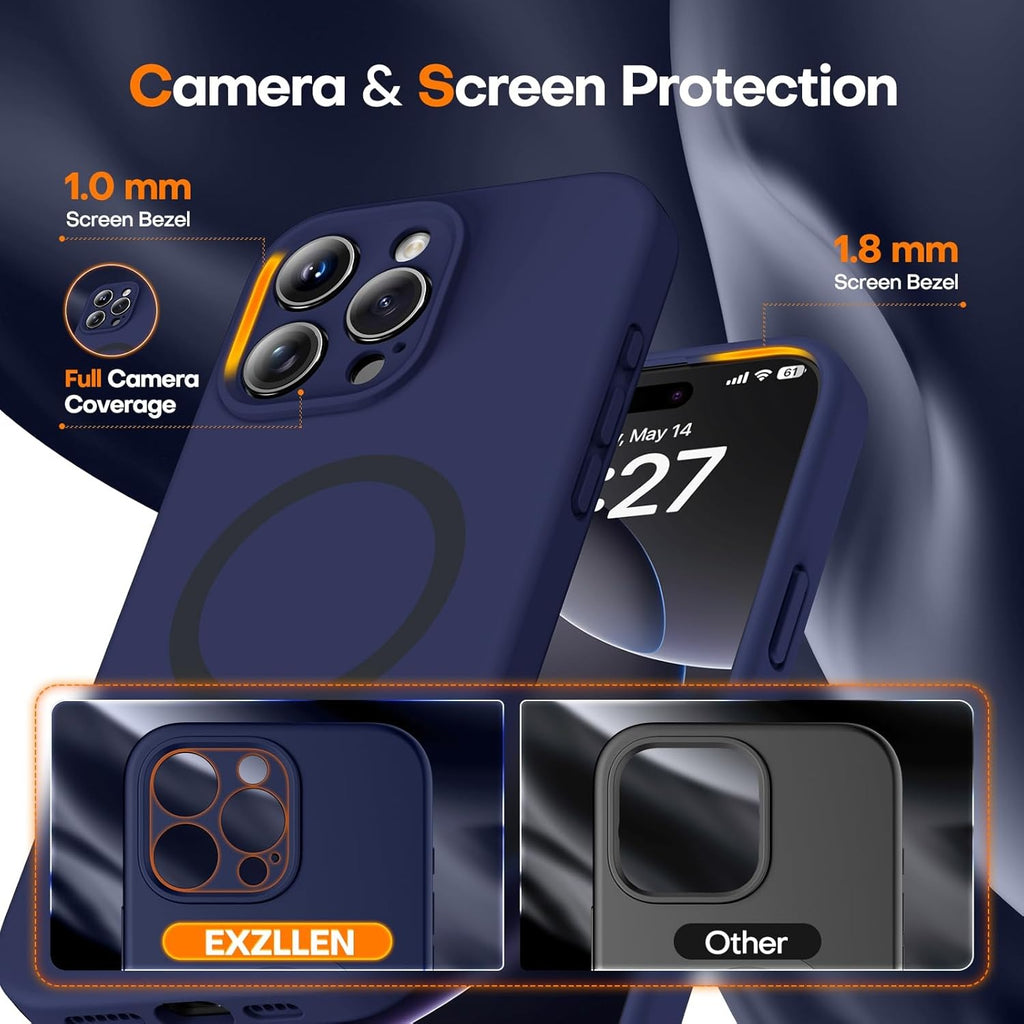 Magnetic iPhone 16 Pro Max Case | MagSafe Compatible | 2× 9H Screen Protectors | Full Camera Guard | Military-Grade Silicone Cover – Dark Blue (6.9”)