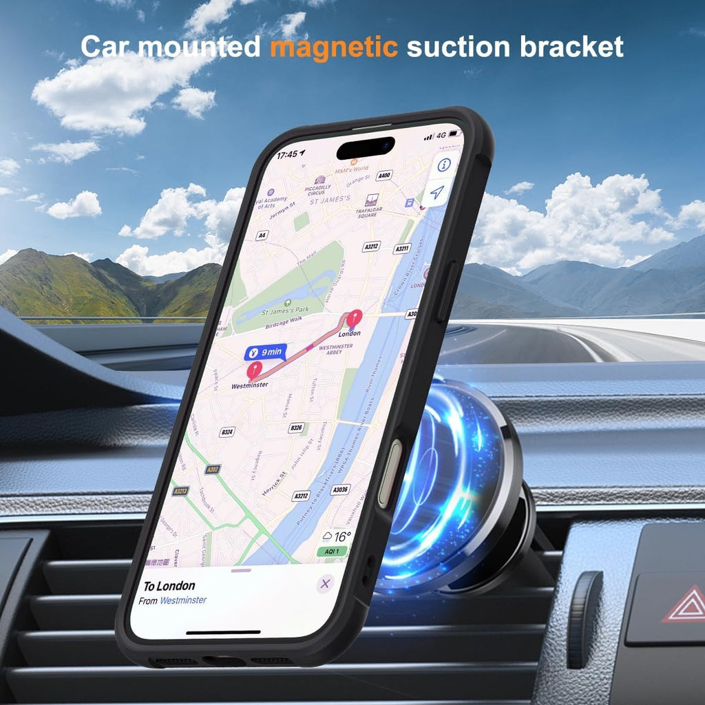 iPhone 16 Plus Case with Invisible Magnetic O-Ring Stand | Military-Grade Shockproof Translucent Back | MagSafe Compatible | Great Grip | Black (6.7”)