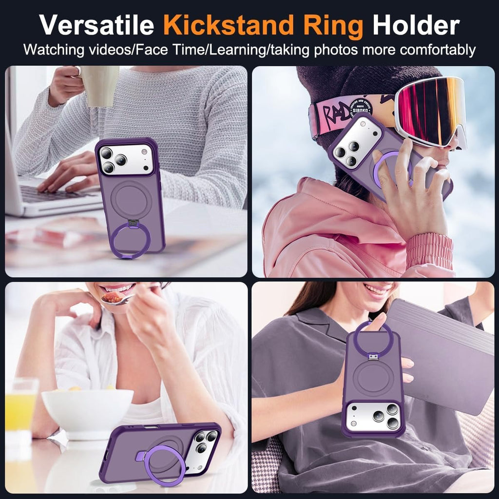 Compatible with iPhone 17 Pro Max Case | Magnetic Invisible O-Ring Stand | Military-Grade Translucent Protective Cover for iPhone 17 Pro Max 6.9" | Mag-Safe Compatible | Anti-Slip Great Grip | Purple