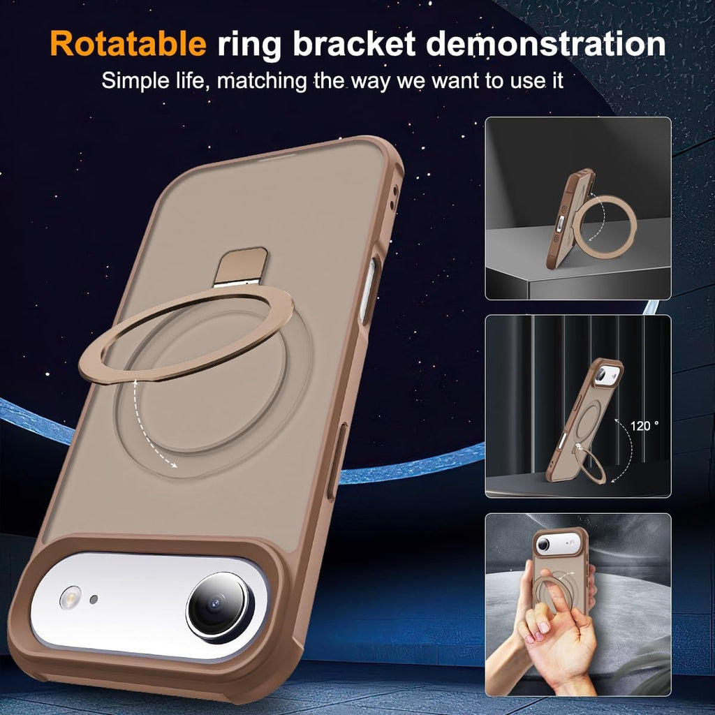 Brandson Compatible iPhone 17 Air Case 🖤 Invisible Magnetic O-Ring Stand | Military-Grade Translucent Case | MagSafe Compatible | Great Grip Feeling