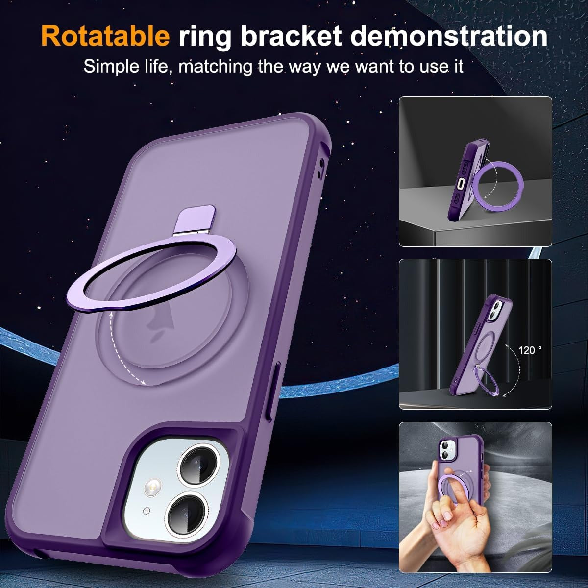 Brandson Compatible iPhone 12 / 12 Pro Case 💜 Invisible Magnetic O-Ring Stand | Military-Grade Translucent Case | MagSafe Compatible | Great Grip Feeling