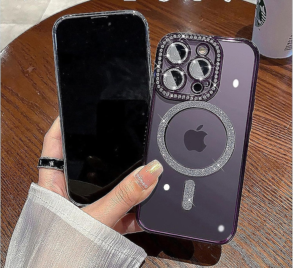 Cute Compatible iPhone 16 Plus Diamond Glitter Case – Luxury Bling Rhinestone Soft Clear TPU Bumper, MagSafe & Camera Lens Protection (Purple)